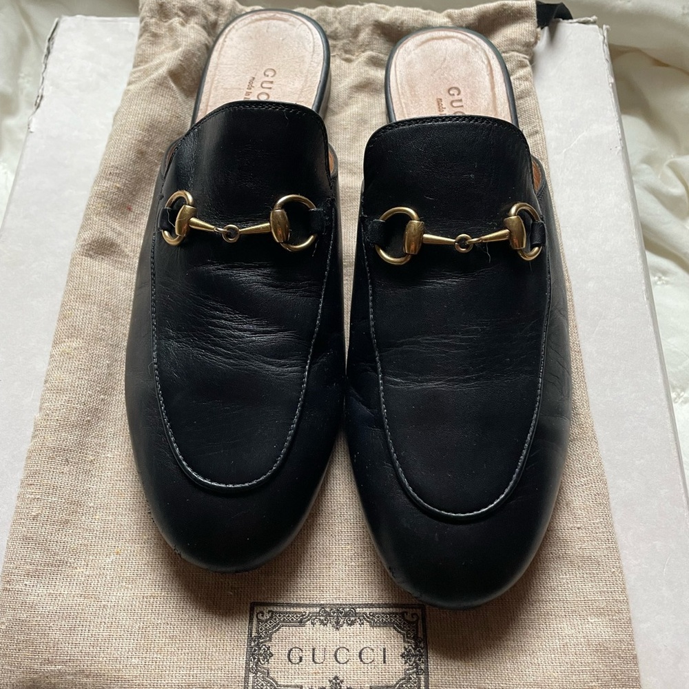 Gucci Black Leather Horsebit Mules